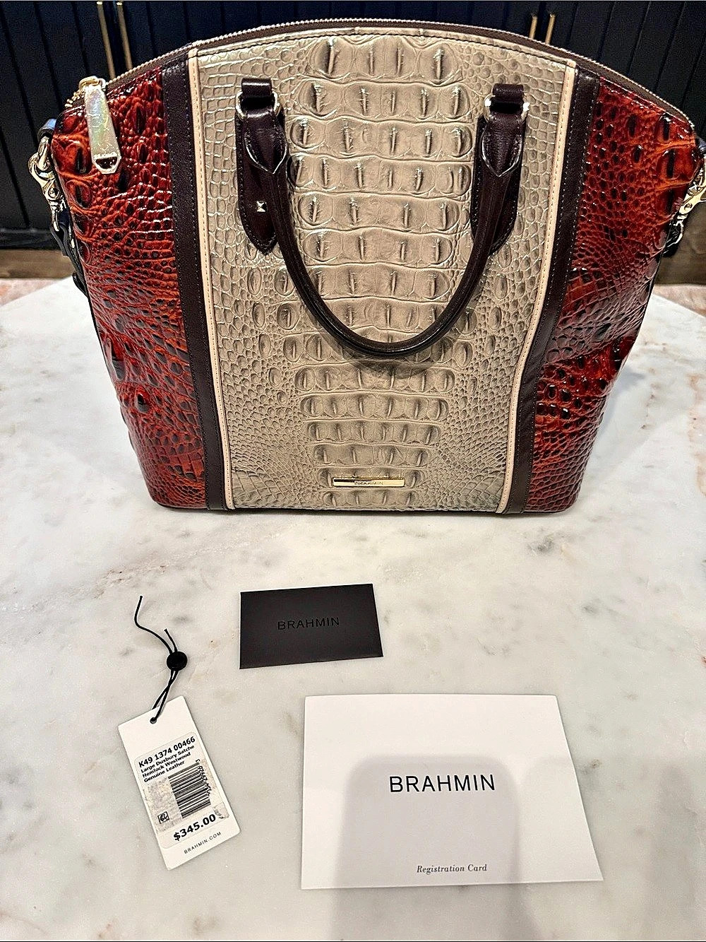 Brahmin Large Duxbury Satchel Hemlock Westwood Tote Brown & Gray